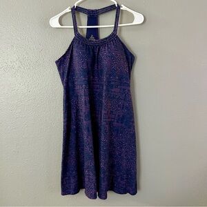 Prana Amaya Purple Pink Printed Racerback Athletic Dress Size M Built in Bra